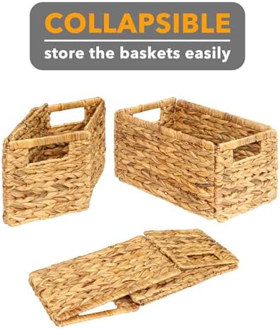 SpaceAid 4 Pack Wicker Basket, Storage Baskets for Organizing, Woven Rattan Basket with Handles for Shelves, Water Hyacinth Large Cube Organizer Storage Bin, 13x8.2x7 inch, Natural - Image 7