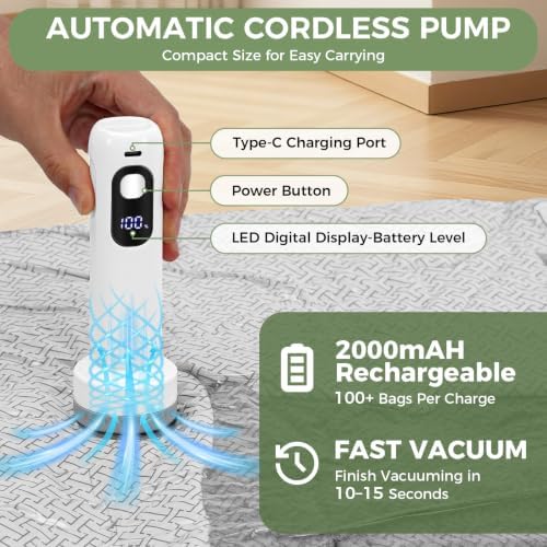 20 Pack Vacuum Storage Bags with Rechargeable Electric Air Pump - Image 3