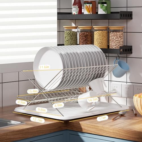 Collapsible Cup Drying Rack, Space Saving Foldable Stainless Steel(304) Mug Holder for Kitchen Counter,Compact 5-Glass Cup Rack Metal 3-Tier Large Capacity - Image 5