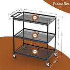 3 Tier Rolling Utility Kitchen Cart, Heavy Duty Wire Rolling Cart on Wheels, Commercial Metal Serving Carts with Handle, Kitchen Island Plant Shelf Food Storage Trolley for Laundry, Office, Garage - Image 3