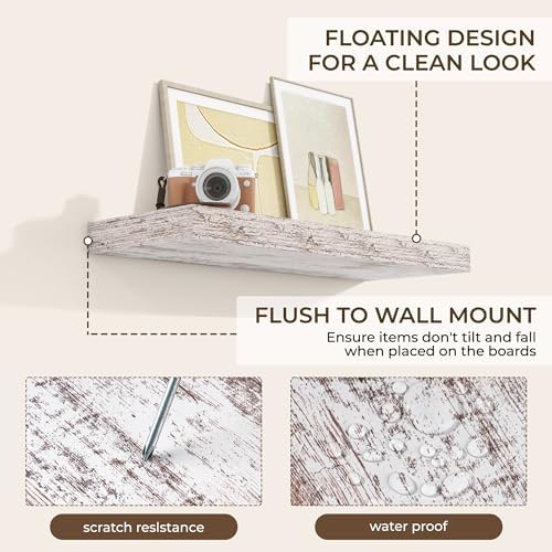 RICHFOCUS Bathroom Floating Shelves for Wall 2Pack|Rustic White|28" L - Image 4