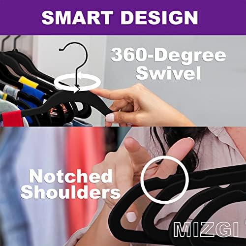 MIZGI Black Velvet Hangers 60 Pack Non Slip Heavy Duty Black Hooks - Image 3