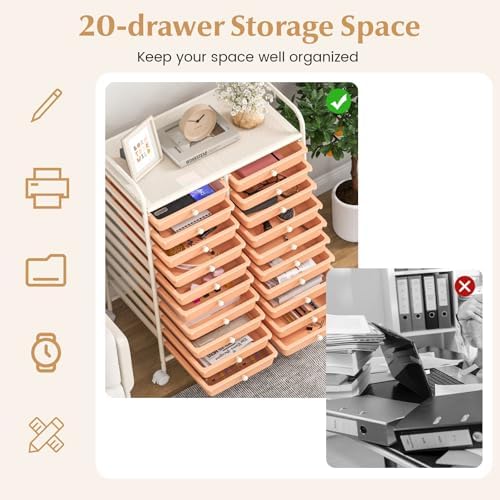 COSTWAY 20-Drawer Rolling Storage Cart, Utility Storage Organizer Cart - Image 5