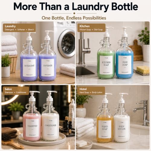 2 Pcs Glass Laundry Detergent Dispensers with Pumps, 64 Oz Bottles - Image 6