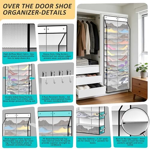 Kotkn 24-Pair Over Door Shoe Organizer for Family & Kids, Double Sided | Hanging Storage for Sneakers, Boots, Toys & Room Organization-Pearl White - Image 3