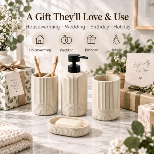 MRAXEL Beige Bathroom Accessory Set 4 Pieces, Toothbrush Holder Set, Resin - Image 6