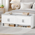 Hzuaneri 55.1" Shoe Storage Bench, Shoe Bench with 4 Doors & Padded Cushion - Image 2