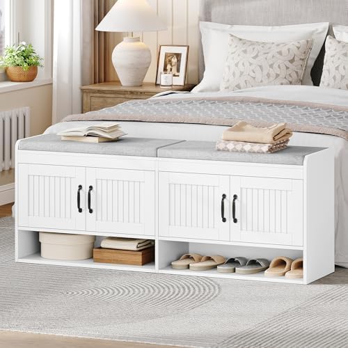 Hzuaneri 55.1" Shoe Storage Bench, Shoe Bench with 4 Doors & Padded Cushion - Image 2