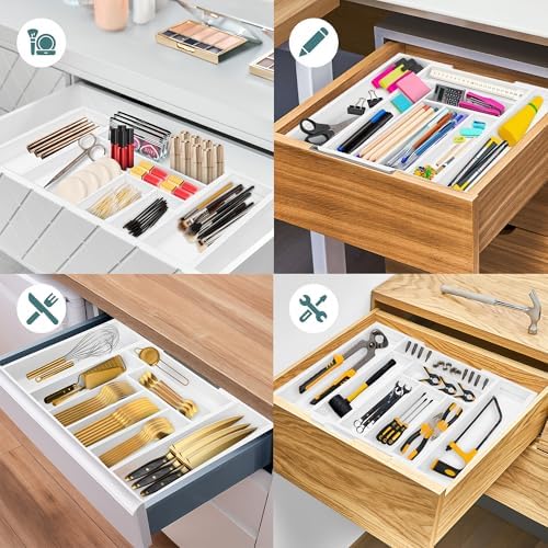 Sben Bamboo Cutlery Drawer Organizer, White, Medium - Image 6