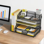 YINGHUA 5-Tier Mesh Desk Organizer and File Holder, Letter Tray - Black - Image 6