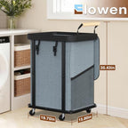 Laundry Hamper with Lid,Leather Patchwork Laundry Basket with Wheels Grey - Image 6