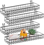 4 Pcs Metal Grid Wall Baskets with Hooks, 15.75 x 3.94 x 1.97 Inch Grid Wall Shelves Hanging Wire Basket Multi Function Storage Organizer for Kitchen Organizing Display (Black) by Unknown