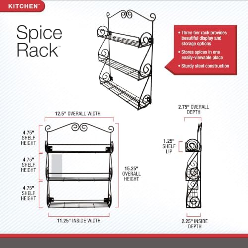 Spectrum Diversified Scroll Wall-Mounted Traditional Spice Rack Organizer for Cabinet & Kitchen, 3-Tier, Beauty & Nail Polish, 43710 - Image 2