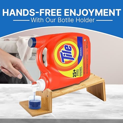 Liquid Laundry Detergent Holder Stand with Tray & Strap - 2 Pack - Wood - Image 6