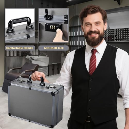 Yueieoun Professional Barber Case with Barber Clipper Tray Organizer, 6 Adjustable Clipper Slots & 8 Shear Holders, Portable Barber Carrying Case for Hair Tools & Supplies with Combo Locks - Image 5