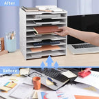 Paper Organizer Storage for Desk, 9 Tier Construction File Organizer Paper Sorter, Desktop Document Storage Holder for Home Office School, 14 1/8" x 10 1/4" x 15 3/8", White - Image 5