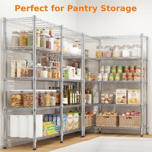 Homdox 5-Tier Adjustable Metal Storage Shelves, Space-Saving Corner Rack for Kitchen, Pantry, Office, Garage, Books & Plants, 18"x60"x72", Silver Gray - Image 4