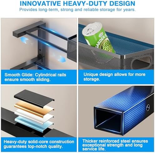 Under Sink Organizer,3-Tier Thickened Metal Pull out Cabinet OrganizerShelf - Image 4