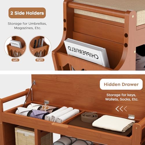 39.4in Shoe Bench with 2 Holder, 3 Tier Bamboo Entryway Bench with Storage - Image 4