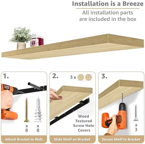 Sorbus Floating Shelves for Wall Storage (55 Inch, 2 Pack, Maple Wood) - Image 4