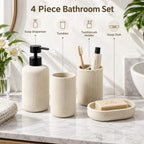 MRAXEL Beige Bathroom Accessory Set 4 Pieces, Toothbrush Holder Set, Resin - Image 2