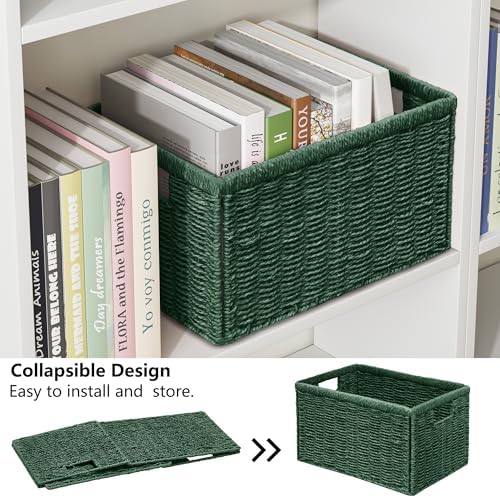 Vagusicc 2 Packs Large Wicker Storage Basket, Closet Storage Baskets Bins for Shelves, Decorative Collapsible Baskets for Organizing Clothes Toy Nursery Bathroom Organizers and Storage, Green - Image 3