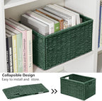 Vagusicc 2 Packs Large Wicker Storage Basket, Closet Storage Baskets Bins for Shelves, Decorative Collapsible Baskets for Organizing Clothes Toy Nursery Bathroom Organizers and Storage, Green - Image 3