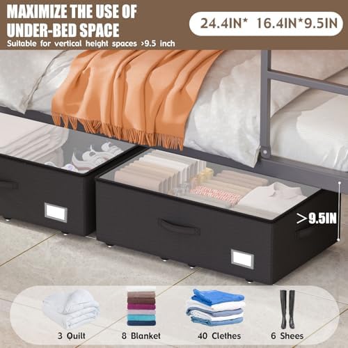 EE-RoomWorld Underbed Storage Bins With Wheels, No Assemble Required 10 inches Height Large Capacity Rolling Underbed Shoe Storage Containers，Dorm Underbed Storage Drawers - Image 2