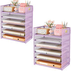 Subekyu 6-Tier Desk Paper Organizer, Desktop File Letter Tray with Handle, Document Sorter and Accessories Holder for Office, Home and School Workspace Organizers, Purple-2 Pack by SUBEKYU