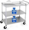 WDT Heavy Duty 3 Tier Utility Cart,Wire Rolling Carts with Wheels, Commercial Grade Service Cart with Shelving Liners and Handle Bar Metal Carts for Kitchen Office Hardware by WDT