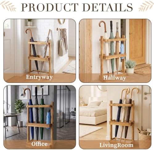 Patelai Wooden Umbrella Stand Rack with Removable Drip Tray for Entryway - Image 4