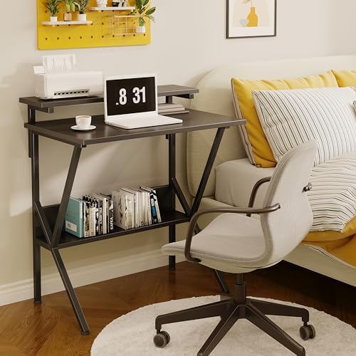 COTUBLR Small Desk, 27.5 Inch Small Computer Desk for Small Spaces, Computer Desk with Adjustable Monitor Stand, Compact Desk with Storage, Tiny Desk Study Desk for Bedroom Home Office, Black - Image 7