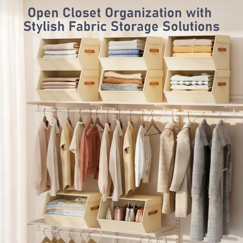 Stackable Closet Organizers and Storage Bins, Open Front Closet Shelf Organizer System With Steel Frame, Clothes Storage Basket Fabric, Collapsible Closet Drawers for Wardrobe, Nursery ,Toy, 4 Pack - Image 3