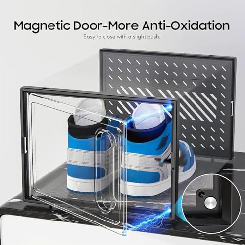 12 Packs Clear Plastic Shoebox With Magnetic Door, Large(13" × 9" × 5.6") Stackable Shoe Box Storage With Lids, Multifunctional Sneaker Containers, Toy Storage, Space-Saving Shoe Rack Black - Image 3