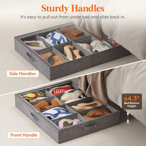 Lifewit 4.3 Inches Under Bed Shoe Storage Organizer Fits 8 Pair Sneakers, - Image 6
