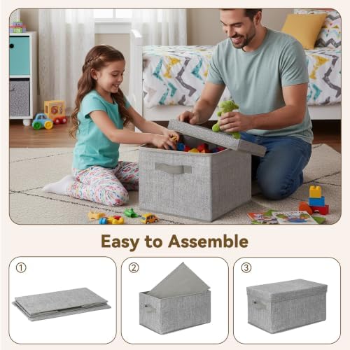GRANNY SAYS Fabric Boxes with Lids, Storage Bins with Handles, Shelf Bins for Organizing, Extra Large Storage Boxes for Linens Clothes, Decorative Storage Containers, Gray, 3-Pack - Image 6