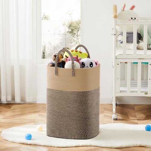 Laundry Basket,Woven Cotton Rope Laundry Hamper,Versatile Storage for Dirty Clothes,Baby Toys,and Blankets in Bathroom, Nursery,and Living Room (Jute, 60L) - Image 6