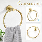 TURS Brushed Gold 8 Piece Bathroom Hardware Set, SUS304 Stainless Steel 24 Inch and 20 Inch Bath Towel Bar Set, Round Bathroom Accessories Kit Wall Mounted - Image 3