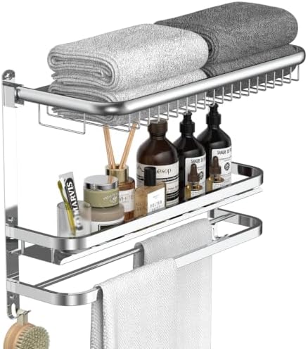CAXIMSY Towel Rack for Bathroom with 3 Tier Shelf Double Bar Hook (Silvery) - Image 2