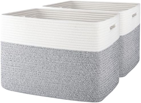OIAHOMY 2 PACK Tall Storage baskets 42L Blanket Basket Living Room Grey by MasterofSpaceOptimization