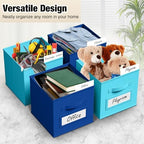 Teenyyou 10 Pack Fabric Storage Cubes 11 Inch Collapsible Cube Bins with Label Window & Handle Foldable Organizers Baskets for Shelf Closet Nursery Kids Room Clothes Book Toy(Lake Blue, Navy Blue) - Image 4