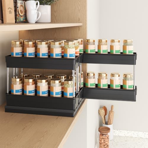 Mystozer Pull Out Spice Rack Organizer for Cabinet, Slide Out Spice Racks Organizer, Easy to Install Spice Cabinet Organizers, 8.5''Wx10.5''Dx8.3''H, 3 Drawers - 2 Tiers (Black) - Image 5