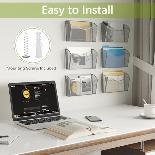 EasyPAG 6 Pack Wall File Organizer, Metal Mesh Hanging File Folder Holder for Letter/A4 Size Folders, Vertical Wall Mount Mail Sorter for Office Paperwork, Classroom, Silver - Image 5