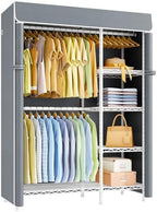 ULIFHOME F2C Clothes Rack with Cover, White Closet with Gray Cover by UlifHome