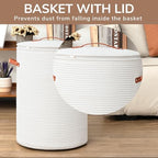 CHICVITA Large Woven Laundry Hamper with Lid & Leather Handles, 60L, White - Image 3