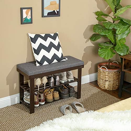 SONGMICS Bamboo Shoe Bench, 3-Tier Shoe Rack, 11.9 x 28.3 x 19.2 Inches - Image 5