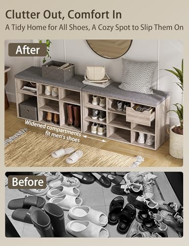 DINZI LVJ Shoe Storage Bench with Cushion, 31.5" Cubby Shoe Rack, 9 Cubbies - Image 4