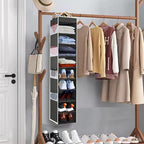 Large-Sized Hanging Shoe Organizer 10-Shelf, Sturdy Hanging Closet Organizer with 8 Side Pockets, Wider Hanging Shelves for Storage Shoes Clothes Jeans Shirts Toys, Black - Image 2