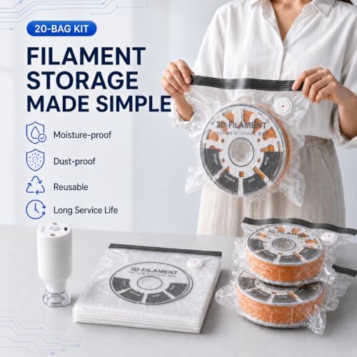 3D Printer Filament Vacuum Storage Bags, 20 Bags, Pump and Desiccants - Image 2