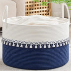KAKAMAY Large Blanket Basket with Handles, Storage Basket for Living Room by KAKAMAY